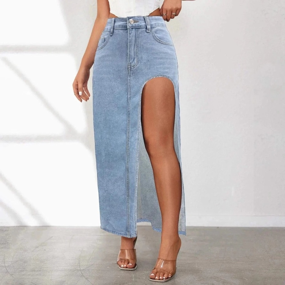 Francesca’s Miami Open Leg Denim Skirt
